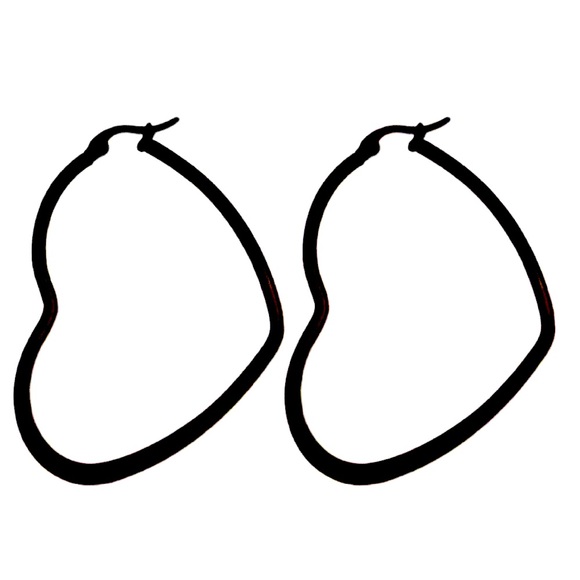 NEW Stainless Steel Black Heart Hoop Earrings - Picture 1 of 6